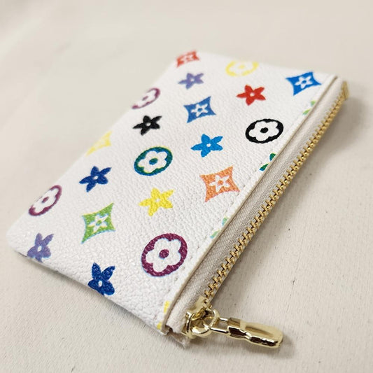 Another view of White with colorful floral print coin purse