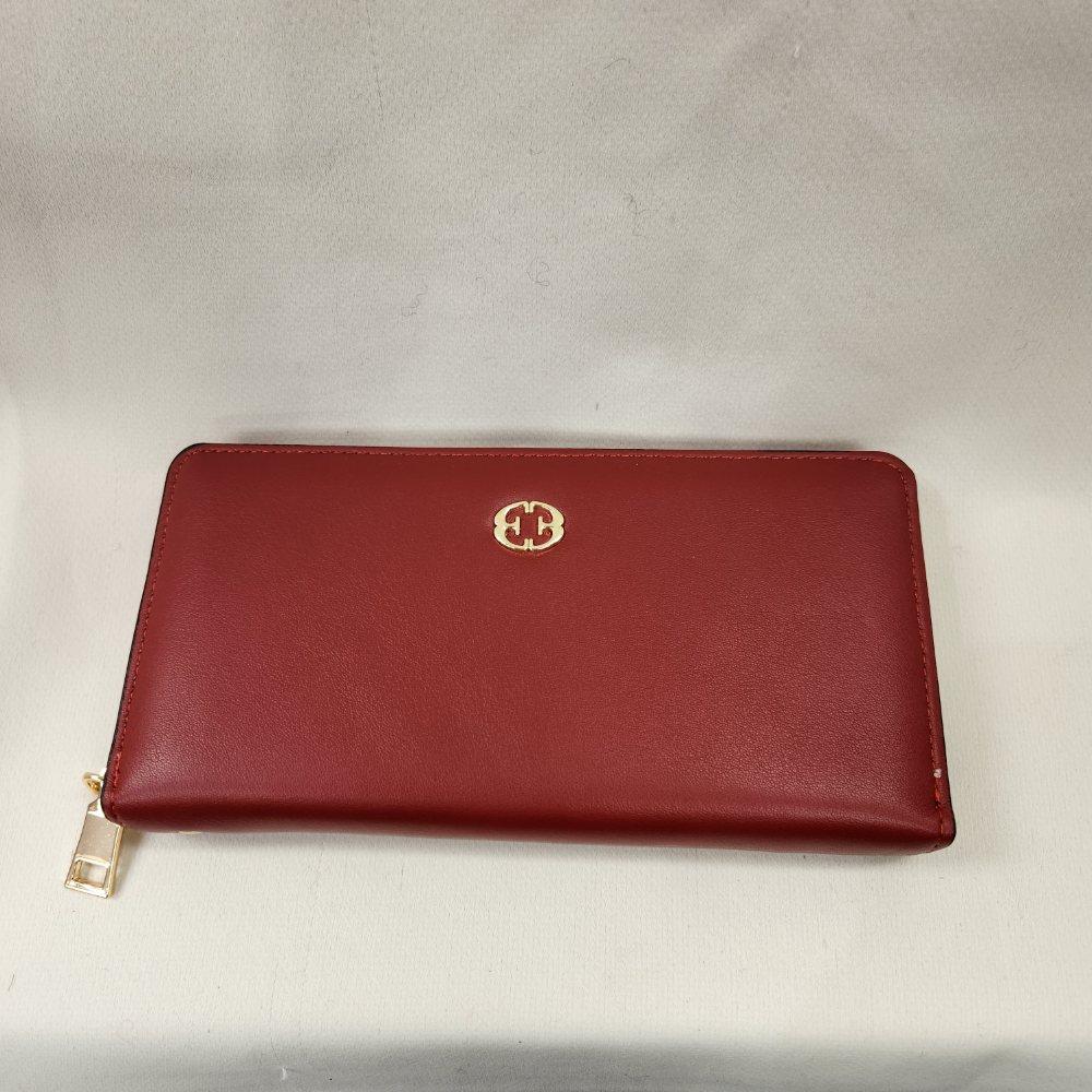 Another view of Red wallet with gold hardware