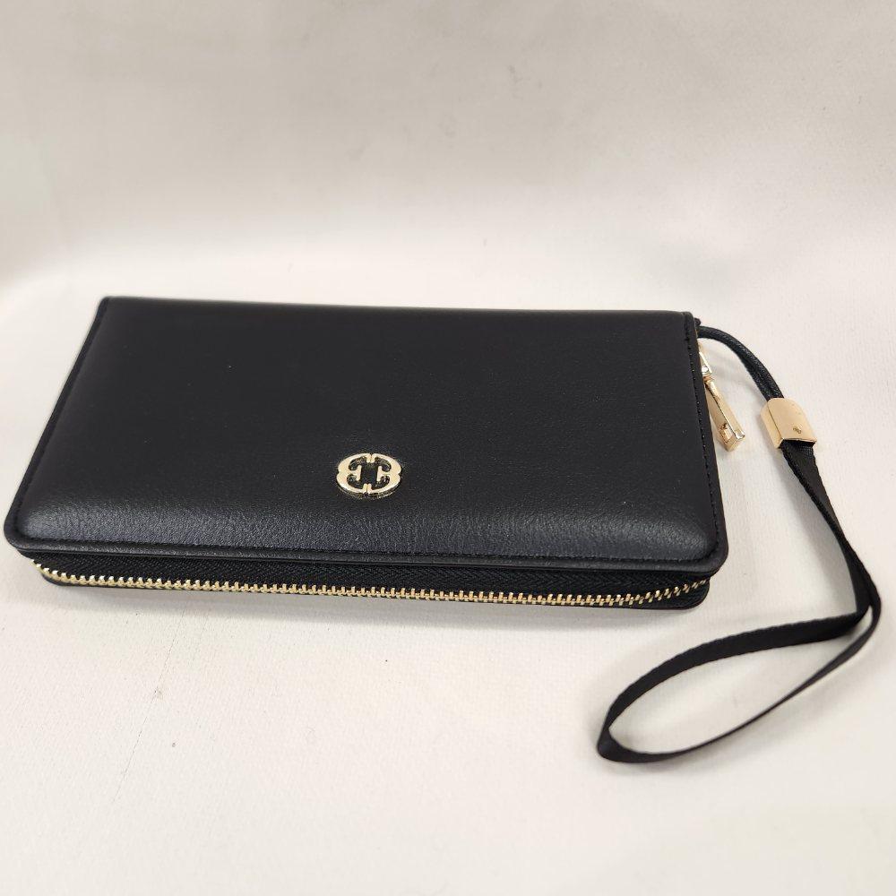 Another view of Black wallet with gold hardware