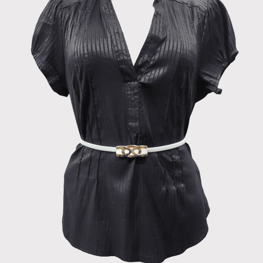 White stretchy belt with stylish gold buckle