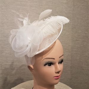 White cambric with feathers fascinator