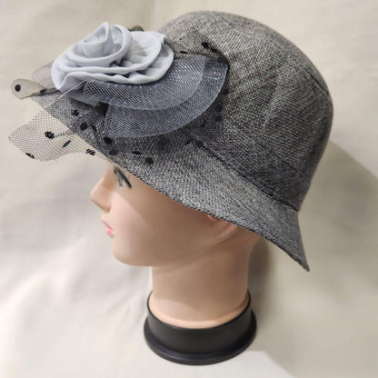 Side view of Cloche hat in grey