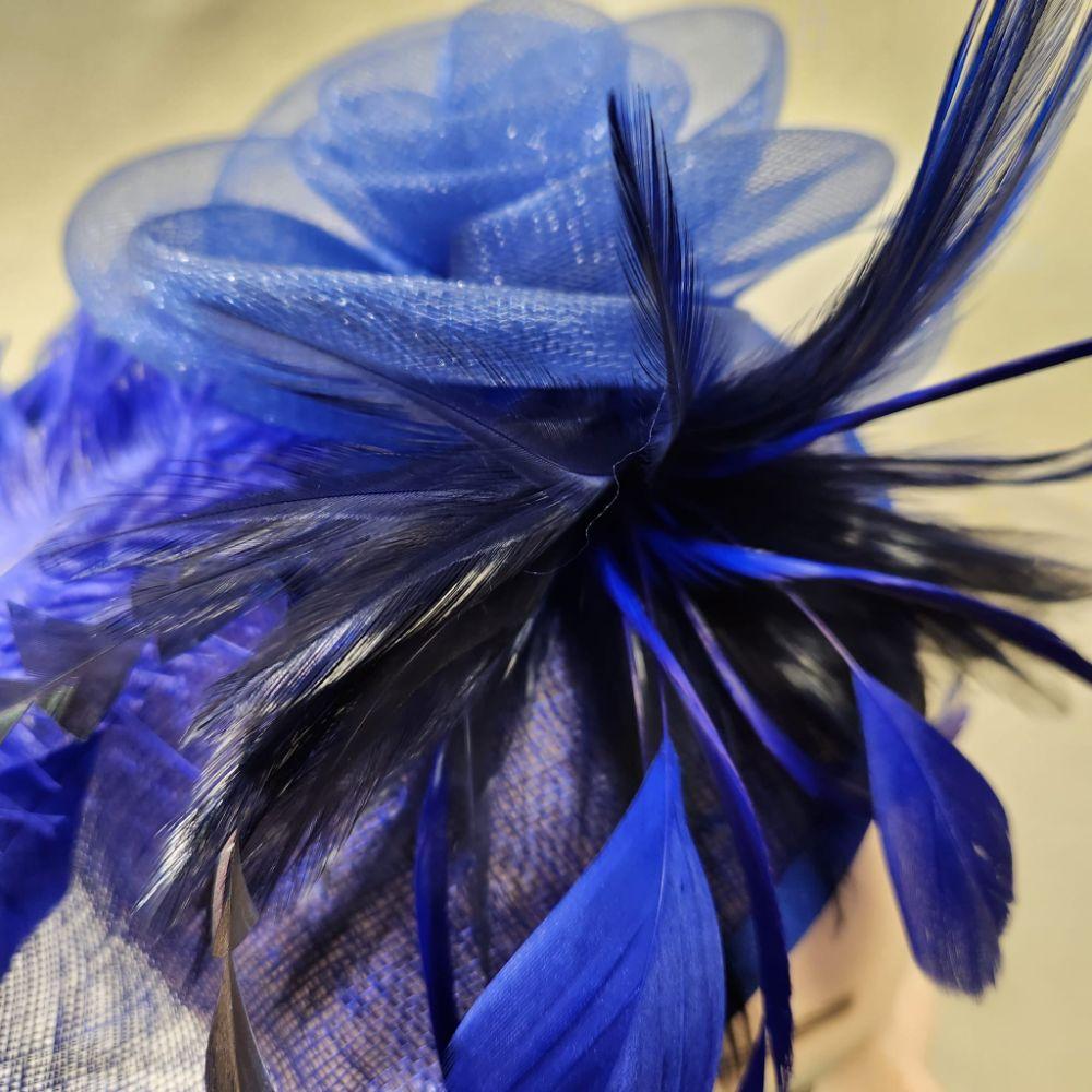 Another detailed view of blue fascinator