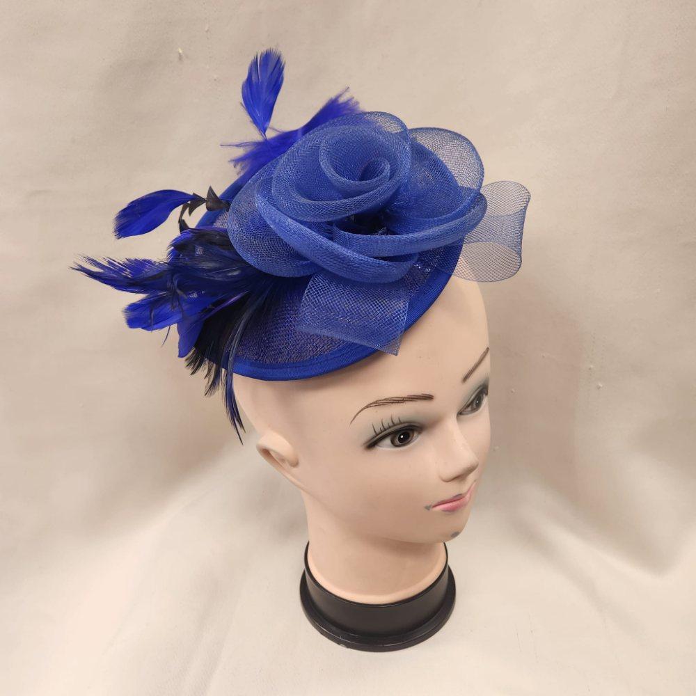 Another view of blue fascinator