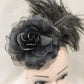 Detailed view of Elegant black fascinator with feathers