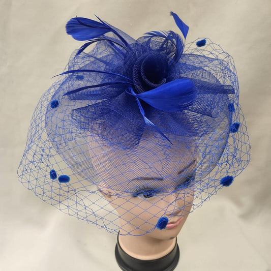 Classic bright blue fascinator with veil