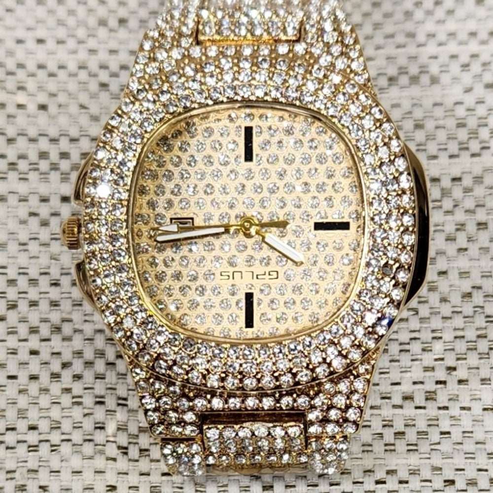 Square face stone studded wrist watch