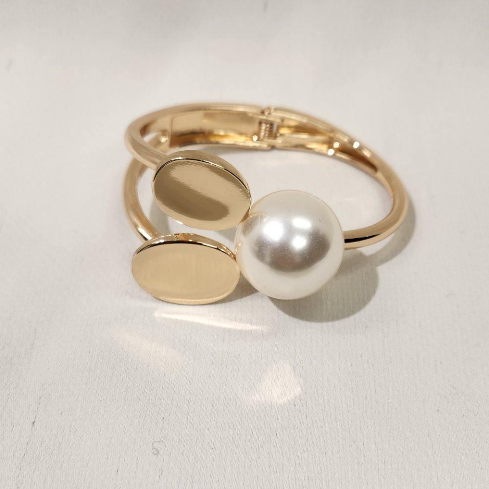 Beautiful pearl embellished gold hinged bracelet