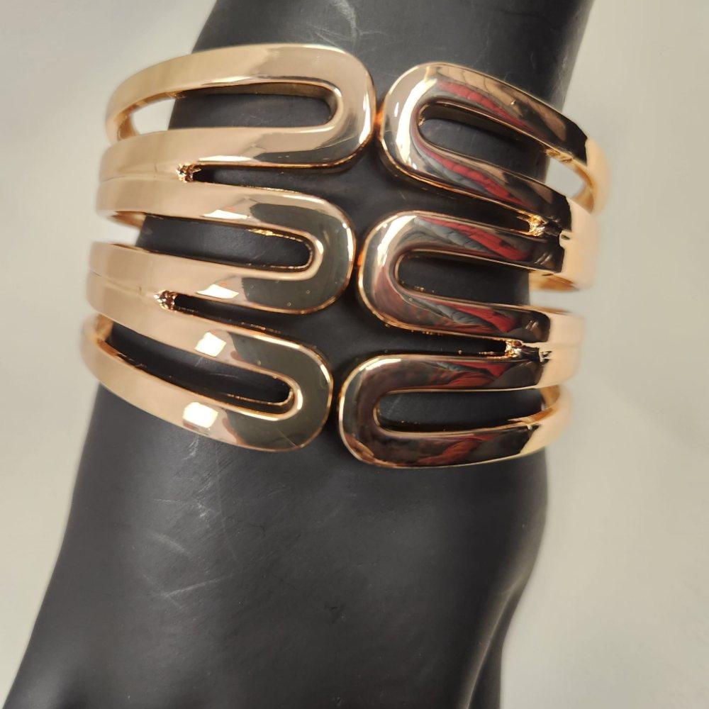 Alternative view of Modern broad cuff gold hinged bracelet