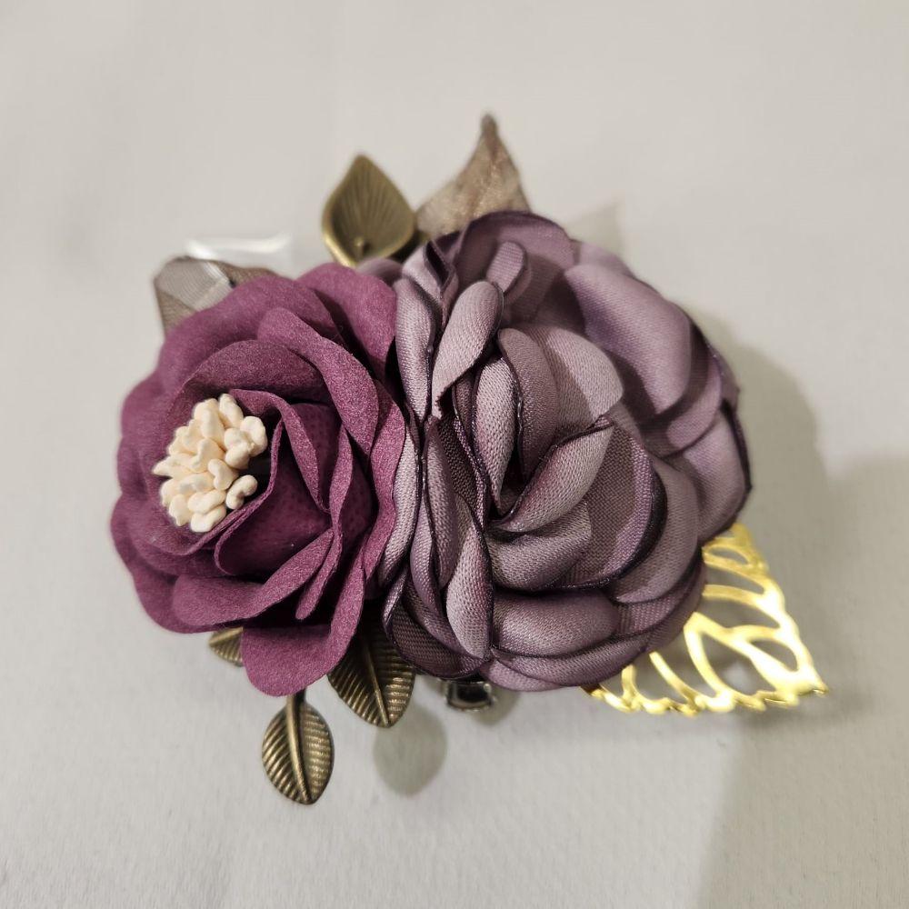 Floral dual purpose brooch and hair clip in shades of lavender