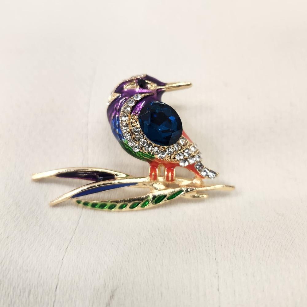 Alternative view of Colorful bird on a branch brooch 