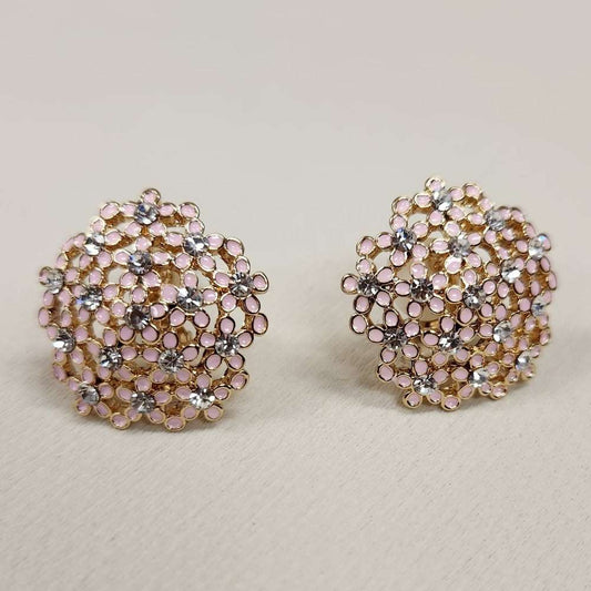 Detailed view of Flower bouquet clip on earrings adorned with stones