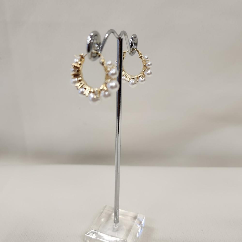 Another view of small hoop earrings with pearls & stones