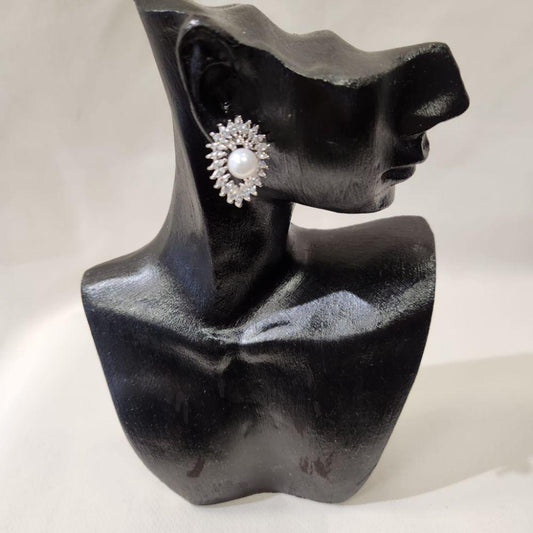 Beautiful pearl and stone set silver color earrings