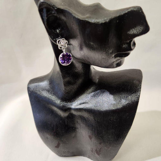 Delicate dangle earrings with clear and purple stone