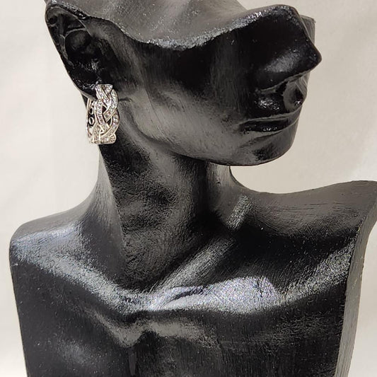 Braided silver frame hoop earrings with stones