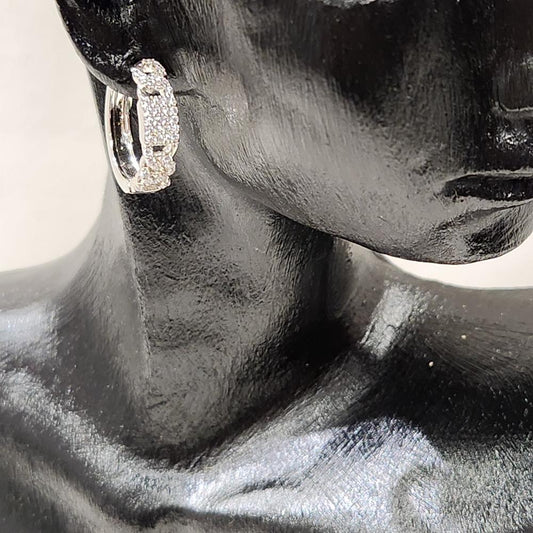 Small silver frame hoop earrings with stones