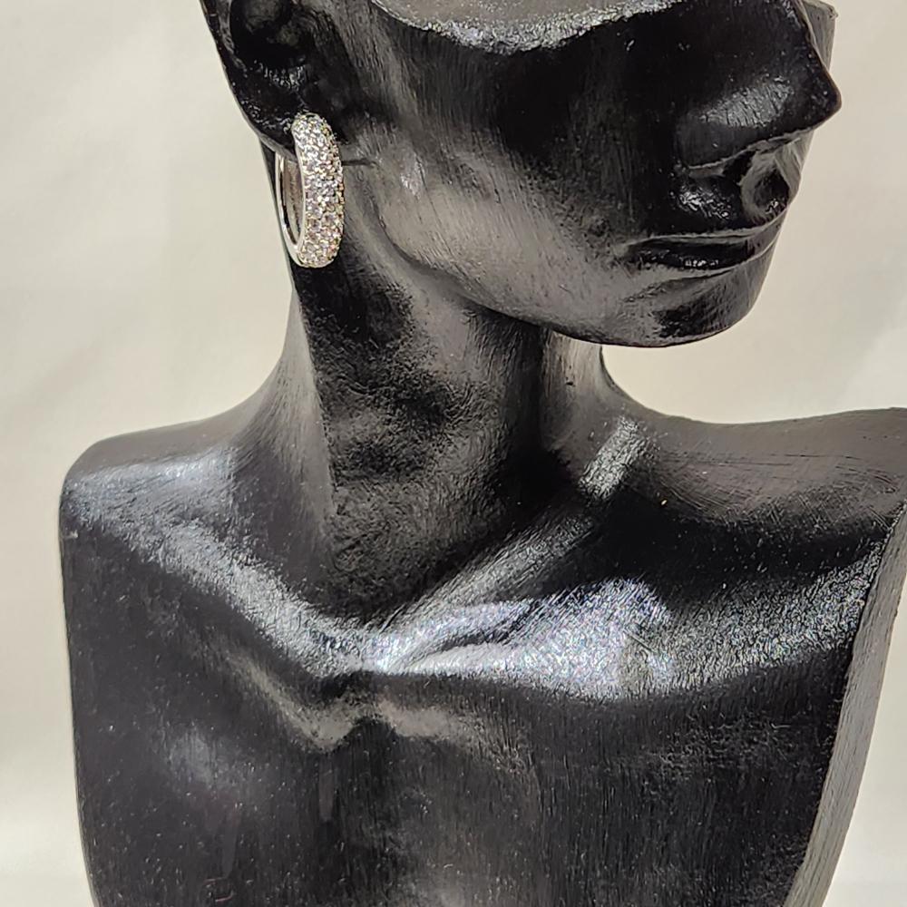 Silver frame hoop earrings with multiple rows of stones