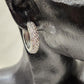 Detailed view of Silver frame hoop earrings with rows of stones