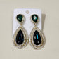 Alternative view of Gold frame dangle earrings with clear and green stones