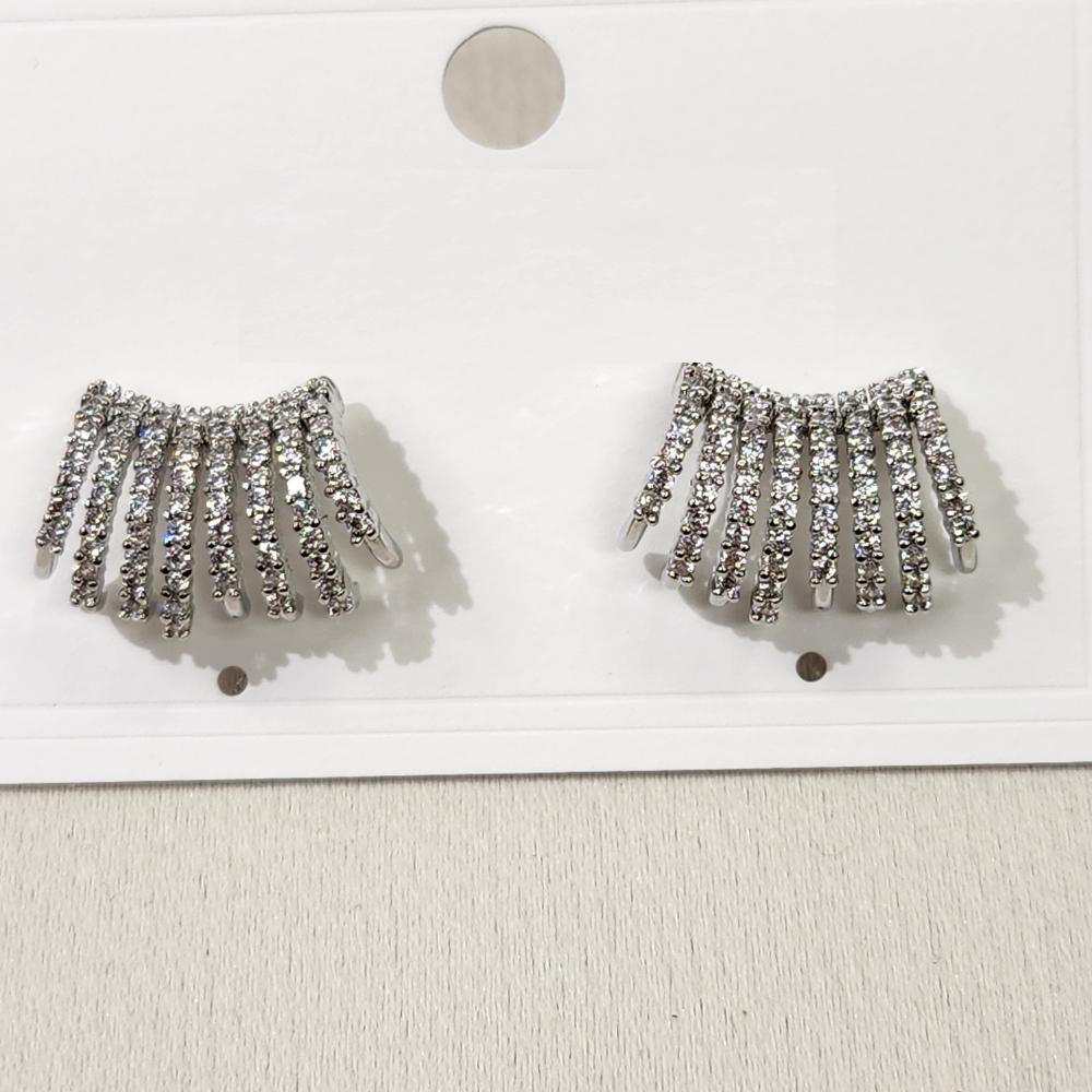Another view of Stone studded stud earrings in silver hued frame
