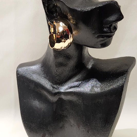 Wide textured open hoop earrings