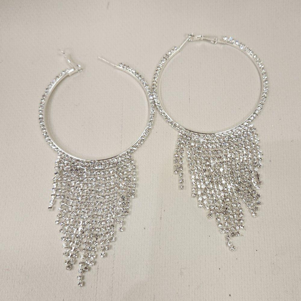 Alternative view of Stone studded large hoops 