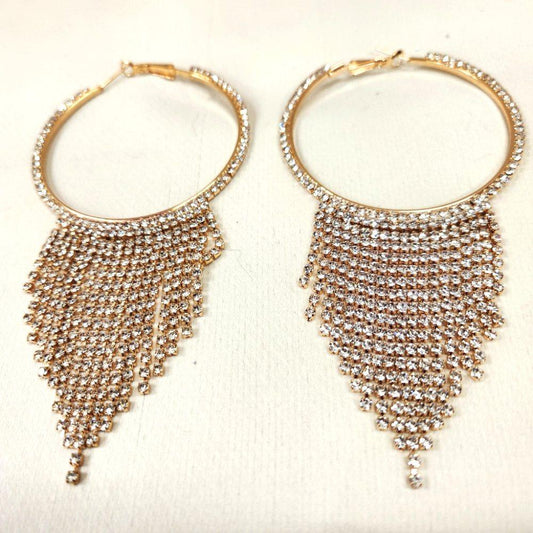 Gold frame stone studded large hoops