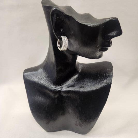 Stone studded silver hued small size hoop earrings