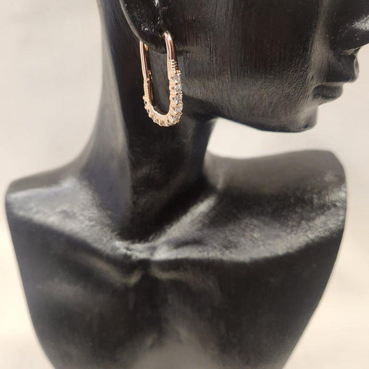 Stone studded gold mid size U hoop earrings