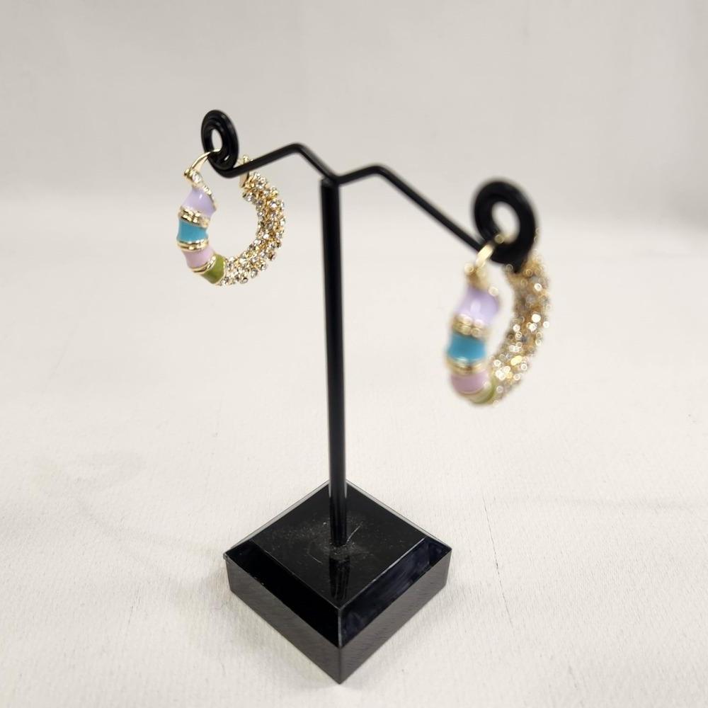 Small hoop earrings with stones and colorful enamel stripes