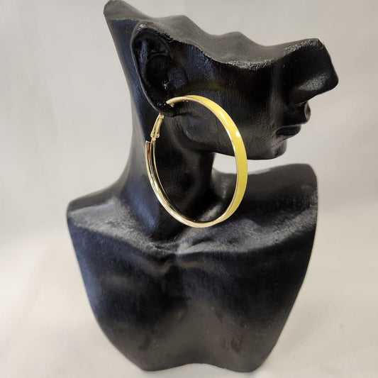 Large hoop earrings with yellow enamel coating