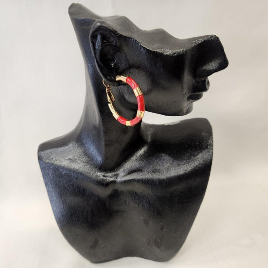 Gold hoops with red enamel stripes