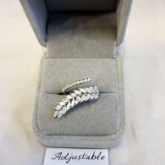Adjustable nature inspired silver stone studded ring