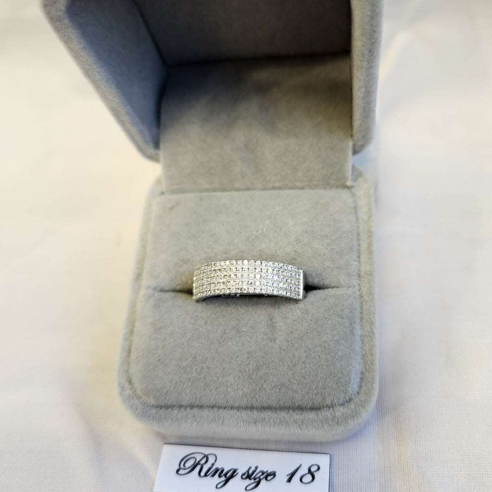 Five row stone set silver colored ring