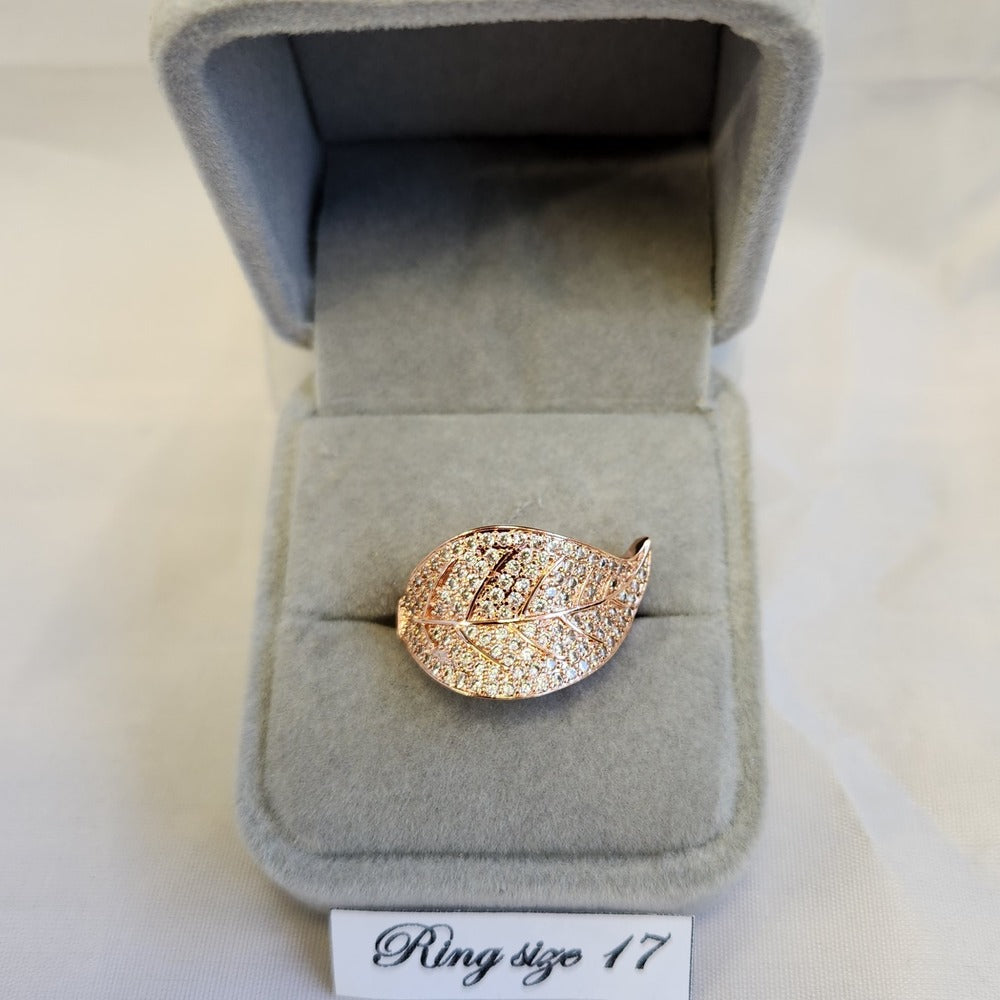 Rose gold leaf shaped stone studded ring