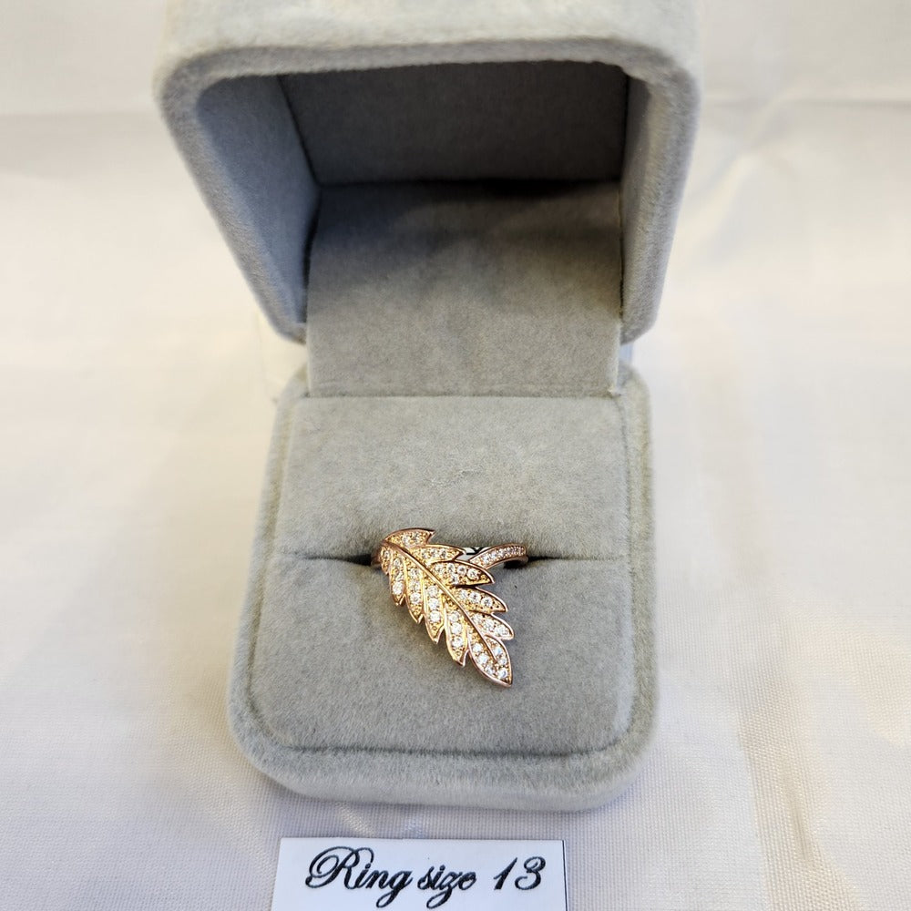 Leaf shaped rose gold ring in size 13