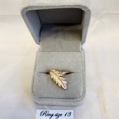Leaf shaped rose gold ring in size 13