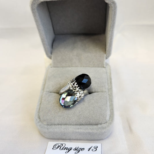 Bold silver color ring with black and grey stones