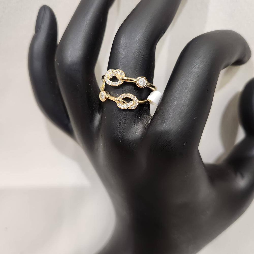 Double strand gold knot ring with cubic zirconia