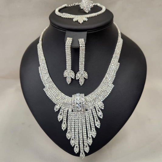 Exquisite five piece jewelry set adorned with sparkling stones 