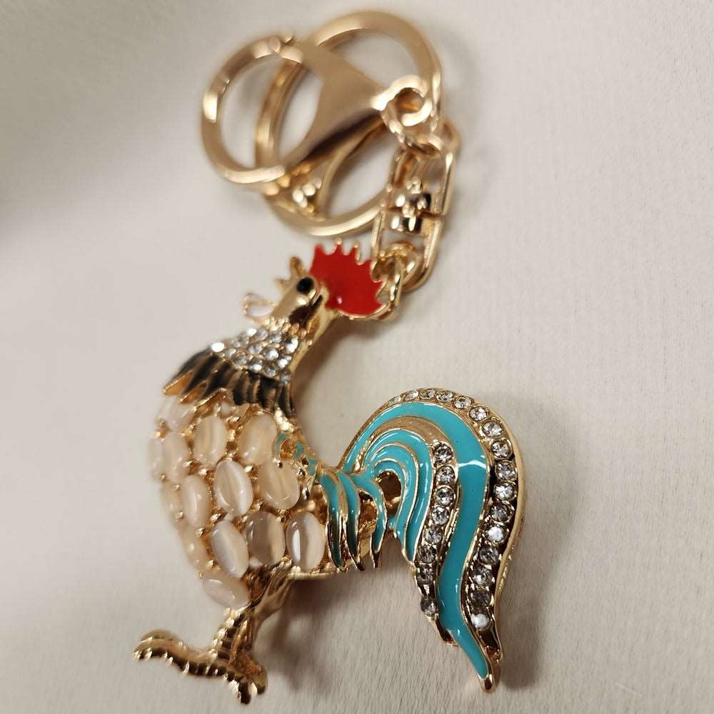 Another view of colorful rooster shaped purse charm 