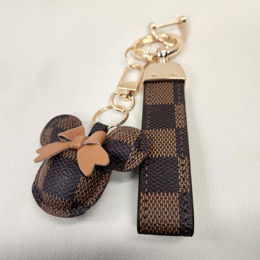 Checkered pattern purse charm with key ring