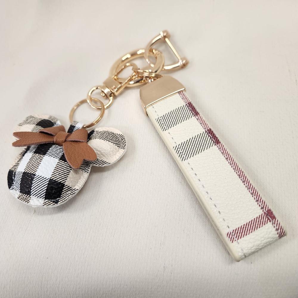 Alternative view of Plaid pattern purse charm with key ring