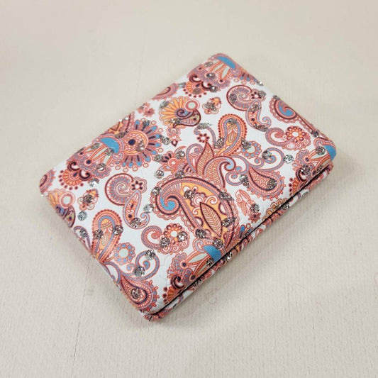 Rectangular pocket mirror in colorful paisley pattern