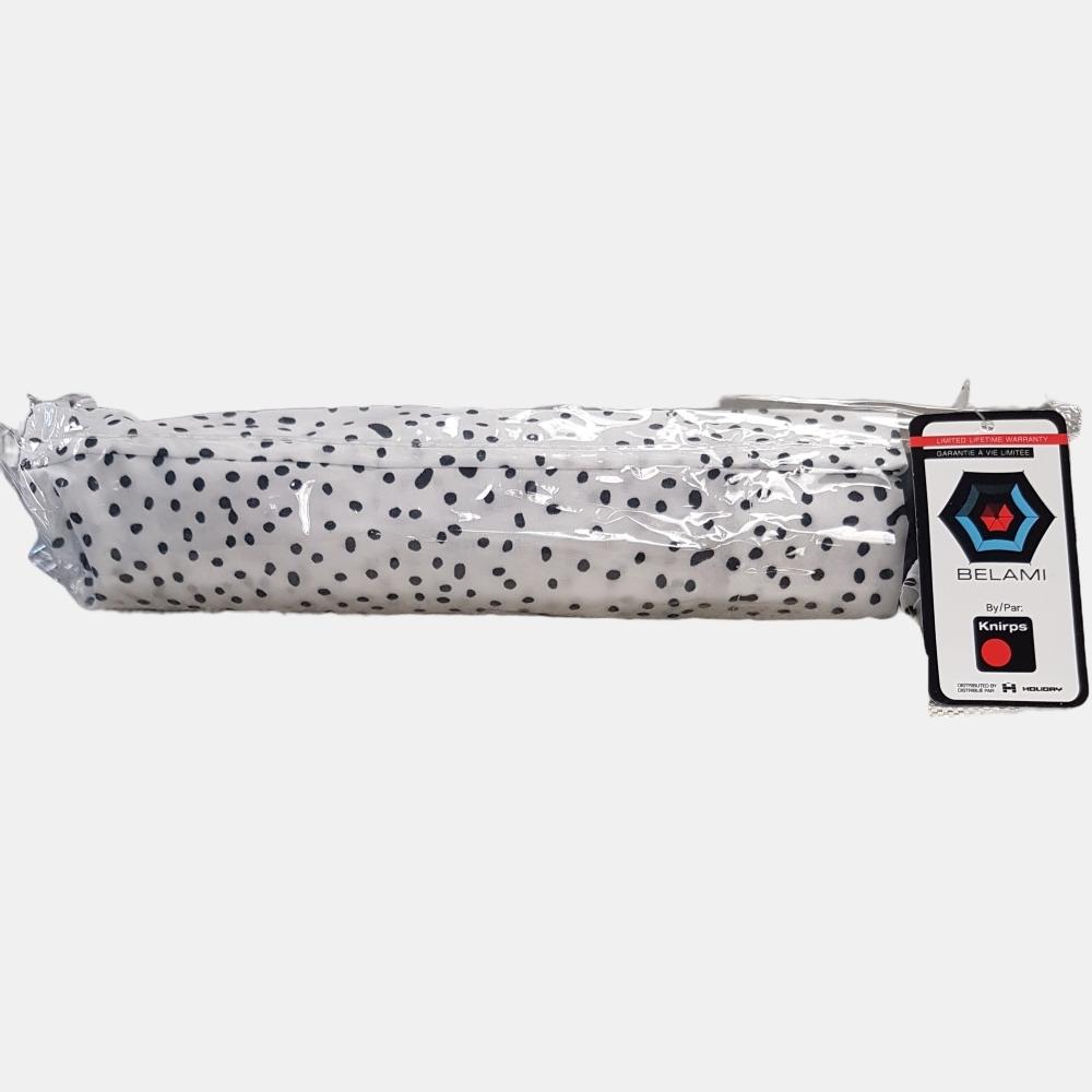 Dotted umbrella packed in accompanying dotted pouch