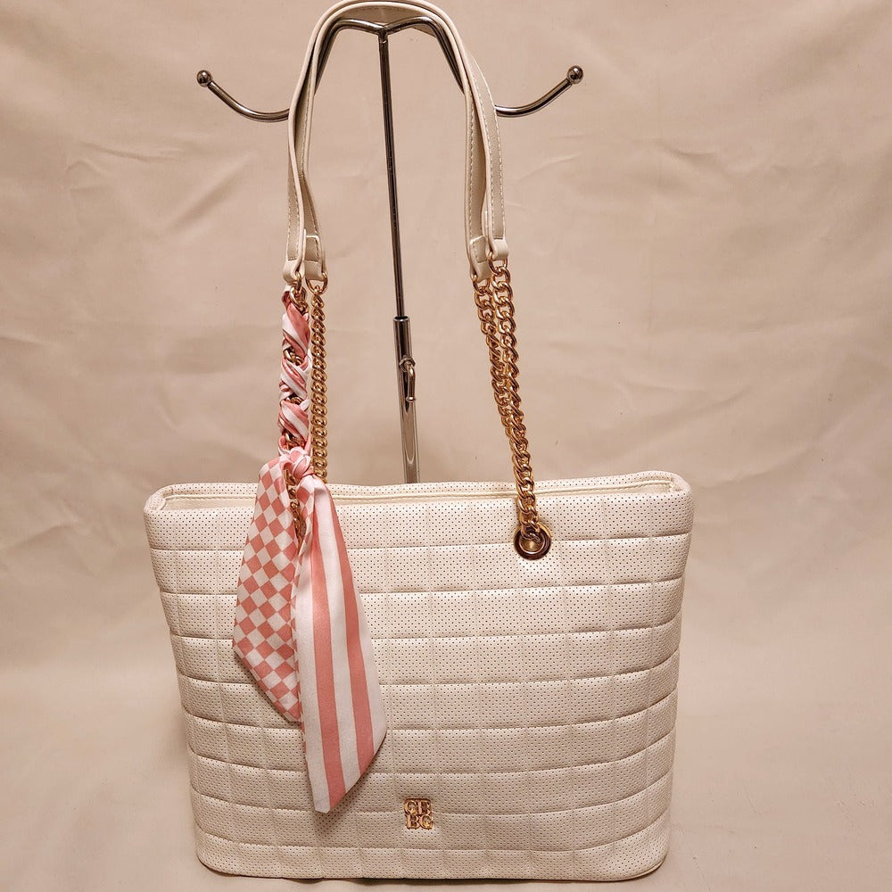 Off white quilted artificial leather handbag