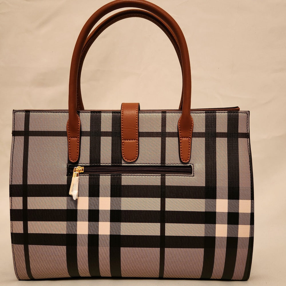 Rear view of plaid pattern handbag 
