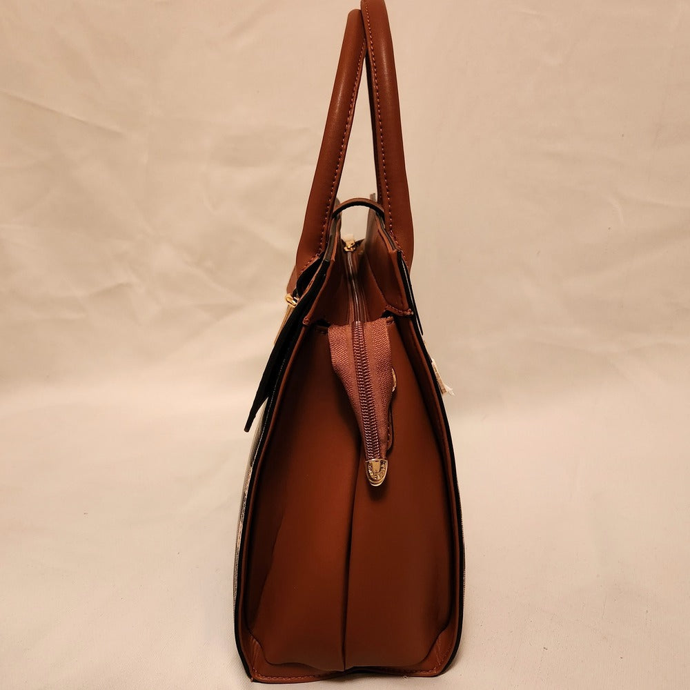 Alternative side view of plaid pattern handbag