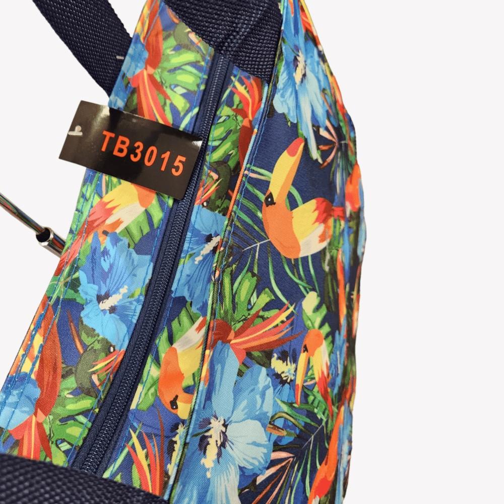 Main zipper compartment of Hawaiian print bag
